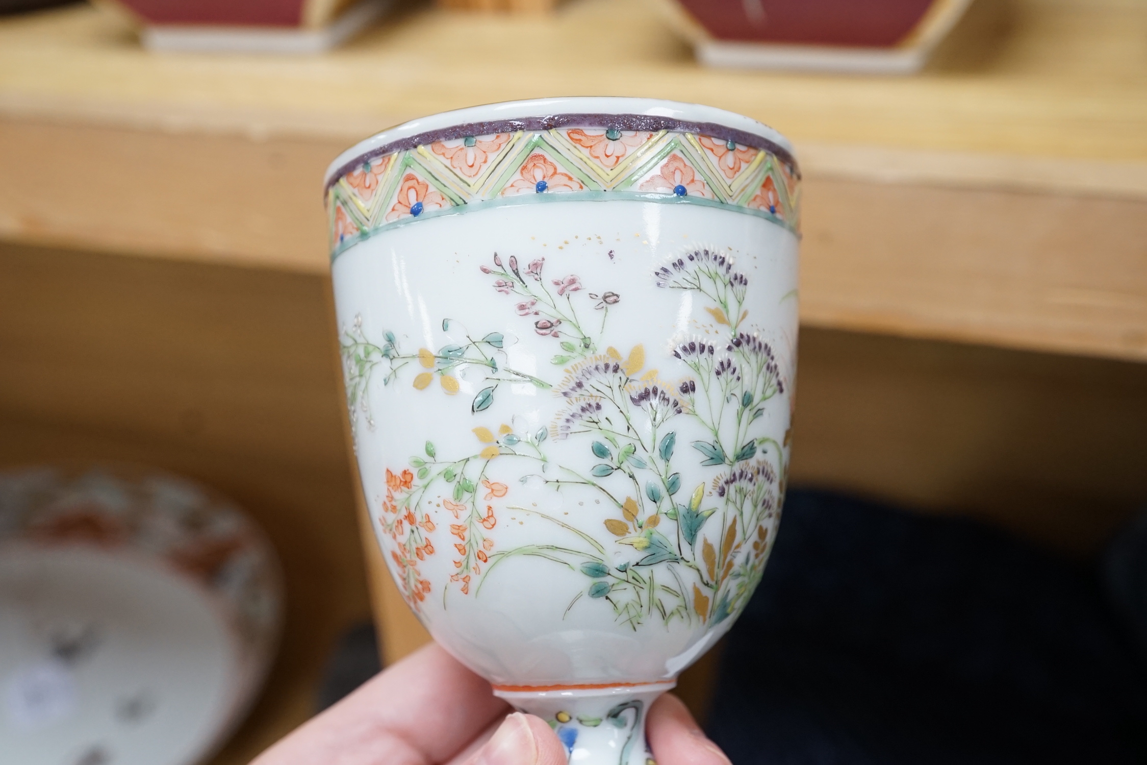 An unusual Japanese porcelain goblet and an 18th century Chinese export blue and white plate